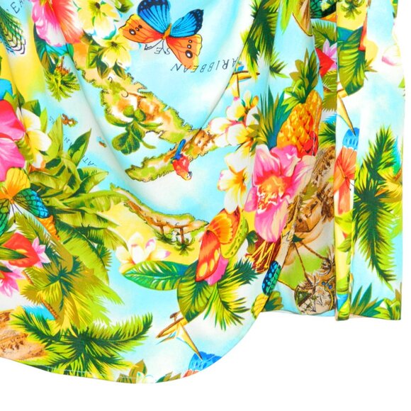 Tropical Holiday Party Caribbean Floral Dress Light Faux Wrap Skirt Size S/M - Picture 7 of 16